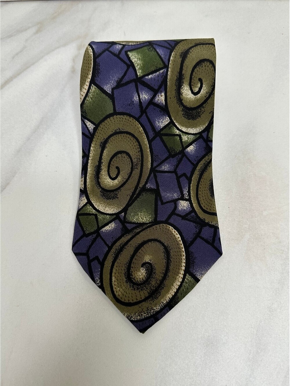 Vintage Ted Lapidus green purple abstract 100% Italian silk tie avant garde